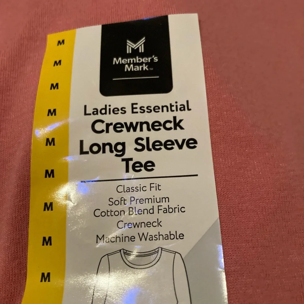 NWT Member’s Mark Long Sleeve Pink Crewneck Tee Size Medium - Picture 9 of 10